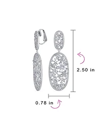 Bling Jewelry Large Cubic Zirconia Flower Leaf Oval Long Statement Cz Bouquet Chandelier Dangle Clip On Earrings Prom Rhodium Plated Brass