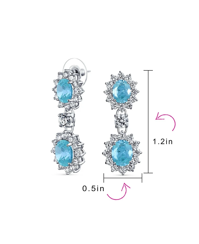 Bling Jewelry Art Deco Style Crown Halo Oval Cubic Zirconia Green Cz Fashion Dangle Drop Earrings Prom Rhodium Plated