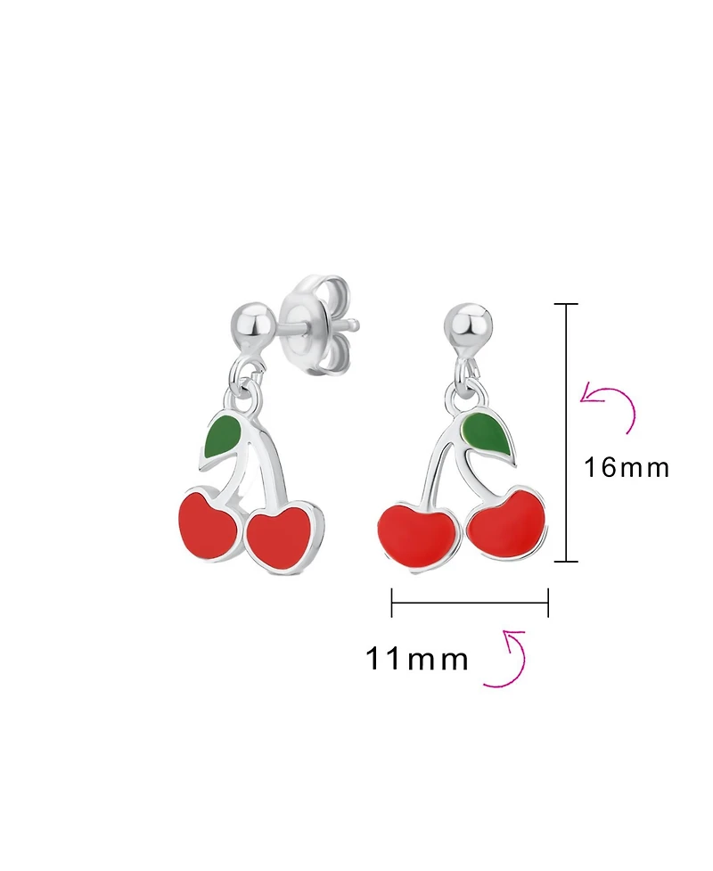 Bling Jewelry Small Summer Food Fruit Red Enamel Cherry Drop Earrings Sterling Silver