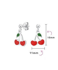 Bling Jewelry Small Summer Food Fruit Red Enamel Cherry Drop Earrings Sterling Silver