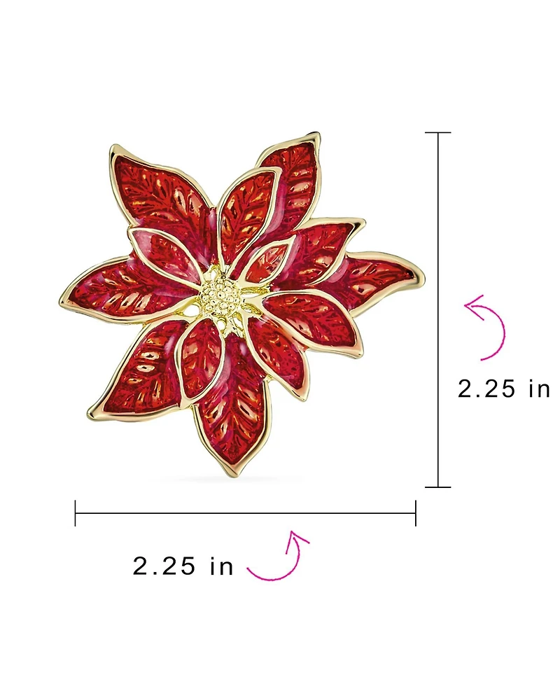 Bling Jewelry Large Statement Poinsettia Brooch Clip-On Earrings Christmas Set Gold Plated
