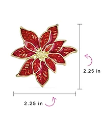Bling Jewelry Large Statement Poinsettia Brooch Clip-On Earrings Christmas Set Gold Plated