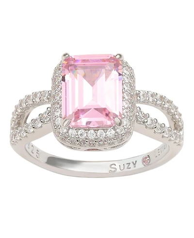 Suzy Levian New York Sterling Silver Cubic Zirconia Pink Engagement Ring