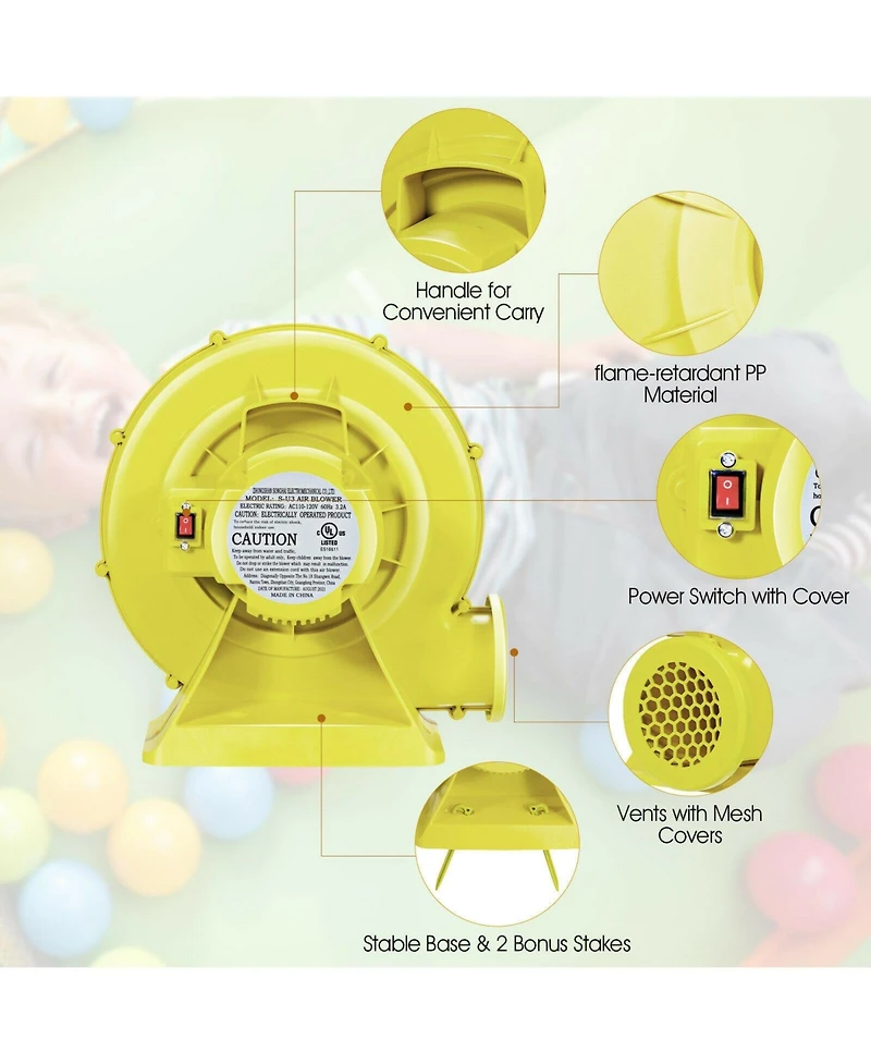 Slickblue 350 Watt 0.5 Hp Air Blower Pump Fan for Inflatable Bounce House and Bouncy Castle