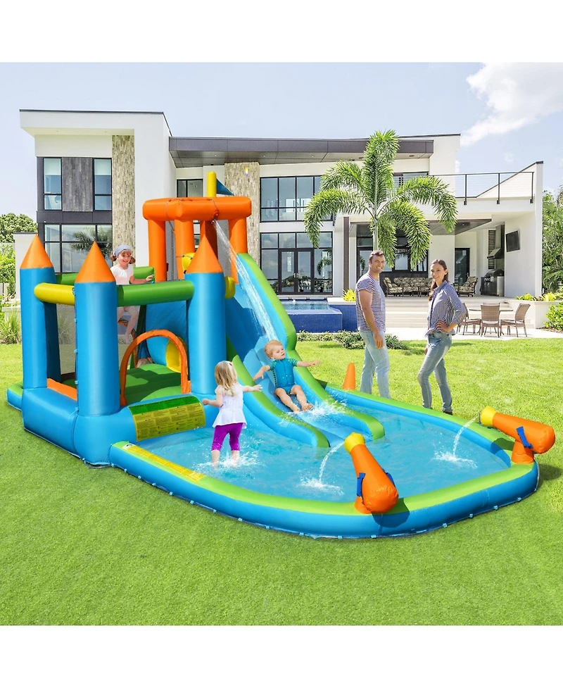 Inflatable Water Slide with Bounce House and Splash Pool without Blower for Kids