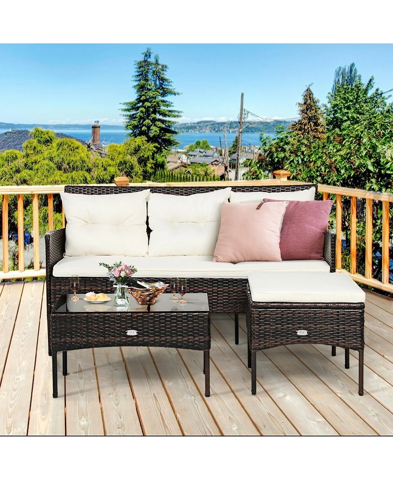 Sugift 3 Pieces Patio Furniture Conversation Sets with 5 Cozy Cushions