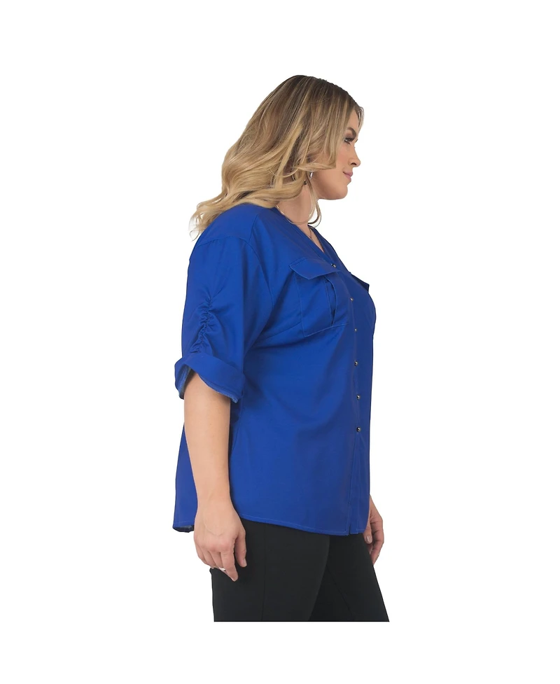 Standards & Practices Plus Size Button-Down Roll-Up Sleeves Shirt