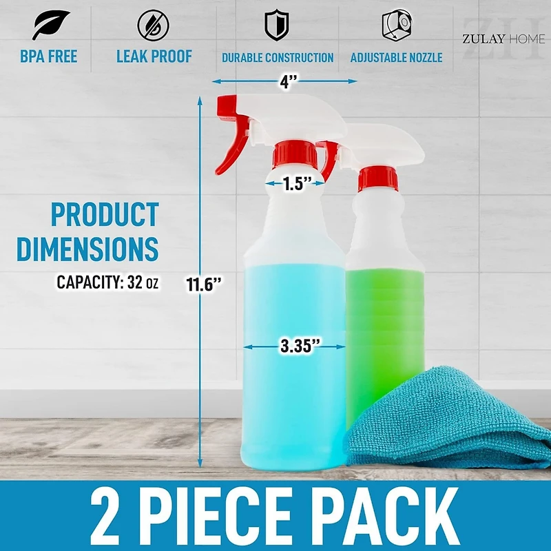 Leakproof Cleaning Spray Bottle Set (2 Pack 32oz)