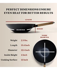 Alva Forest 12” Carbon Steel Wok Pan - Stay-Cool Acacia Handle