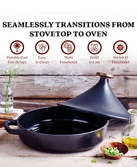 Alva Nori 3Qt Enameled Cast Iron Authentic Moroccan Tagine with Bronze Gold Knob