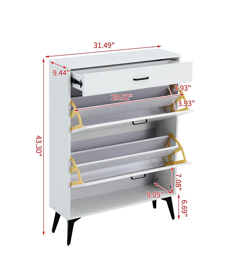 Streamdale Shoe Cabinet, Shoe Storage Shelves, Metal Leg, White
