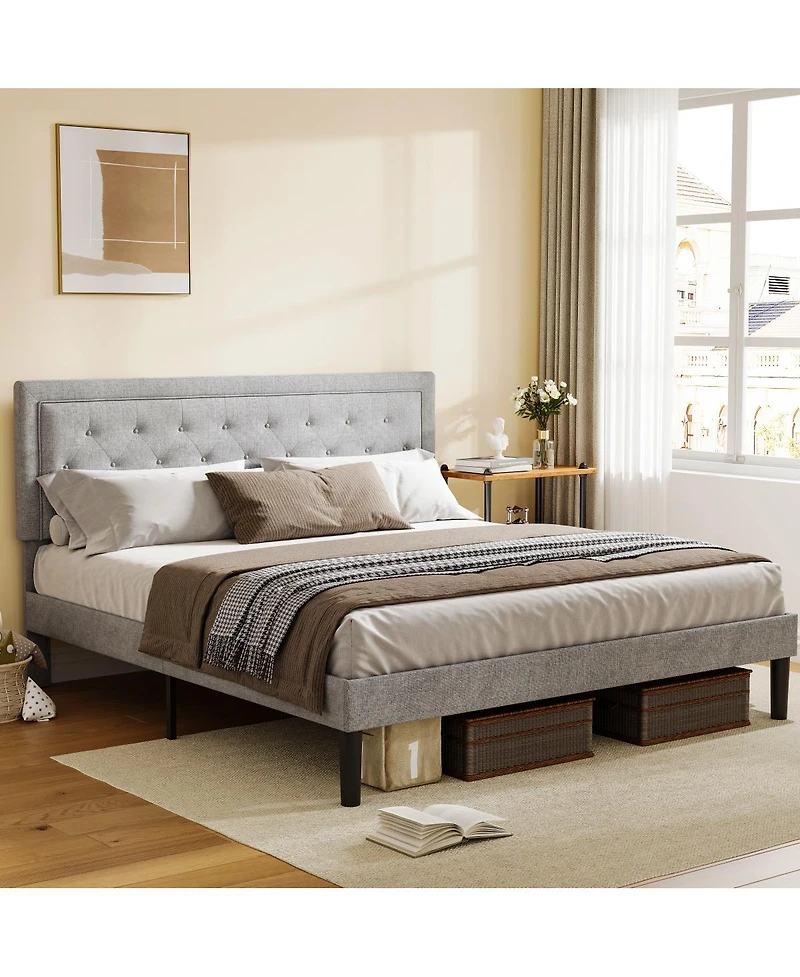 Streamdale Light Grey Bed Frame With Adjustable Border Headboard King Size