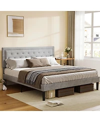 Streamdale Light Grey Bed Frame With Adjustable Border Headboard King Size