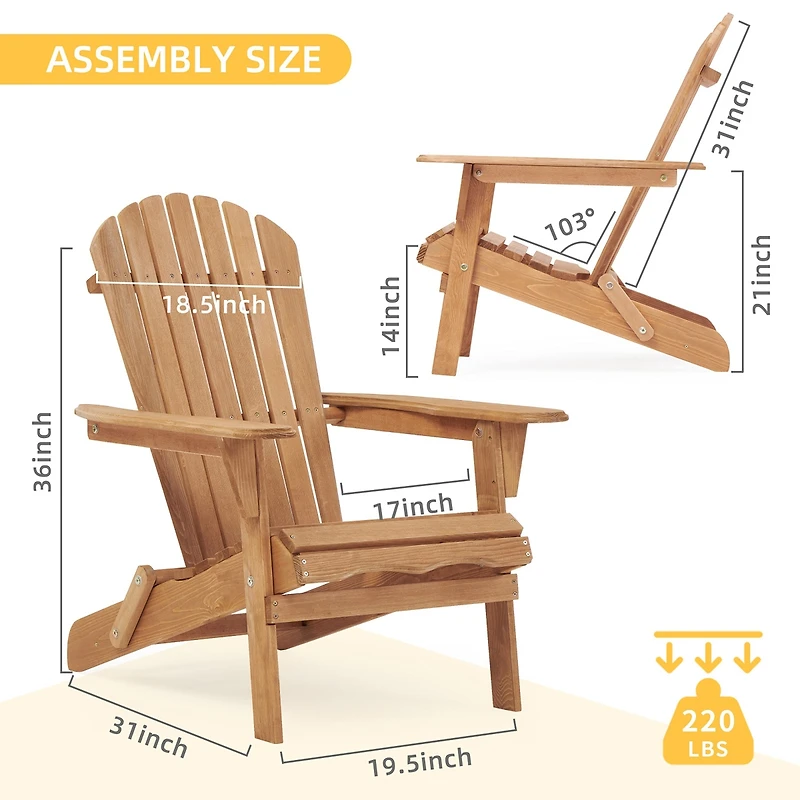 Simplie Fun Wooden Outdoor Folding Adirondack Chair Set Of 2 Wood Lounge Patio Chair For Garden, Garden
