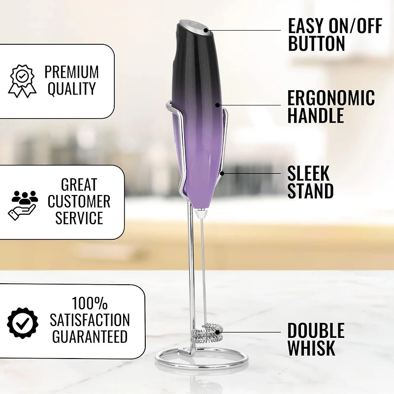 Double Whisk Milk Frother for Coffee With Upgraded Holster Stand
