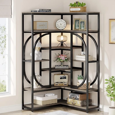 Tribesigns 7-Shelf Corner Bookshelf, Large Modern Corner Bookcase, Tall L-Shaped Corner Shelf Stand Display Rack with Storage, Metal Frame for Living