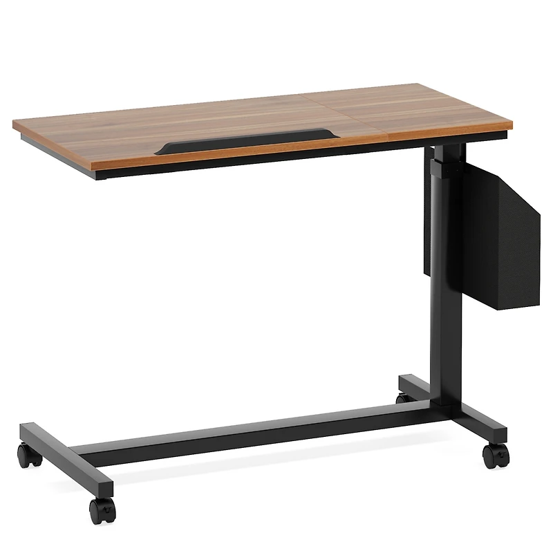 Tribesigns Height Adjustable C Shaped End Table with Wheels and Side Pocket, Mobile Sofa Snack Table with Tiltable Drawing Board for Couch Bed