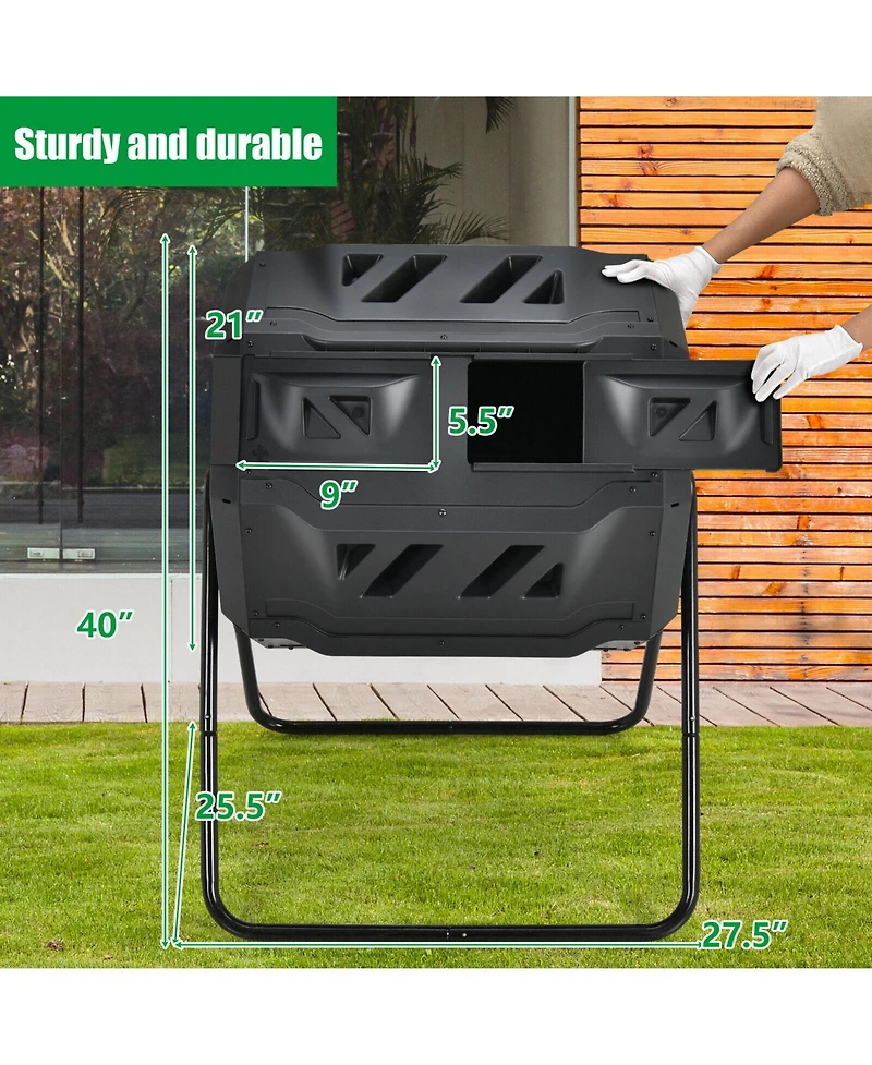43 Gallon Composting Tumbler Compost Bin with Dual Rotating Chamber