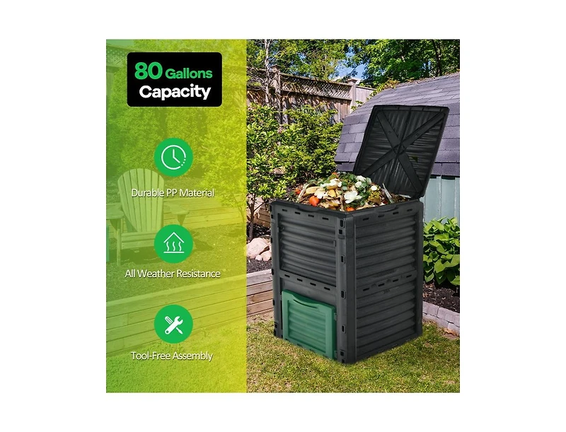 Outdoor Composter with Large Openable Lid and Bottom Exit Door For Garden Use