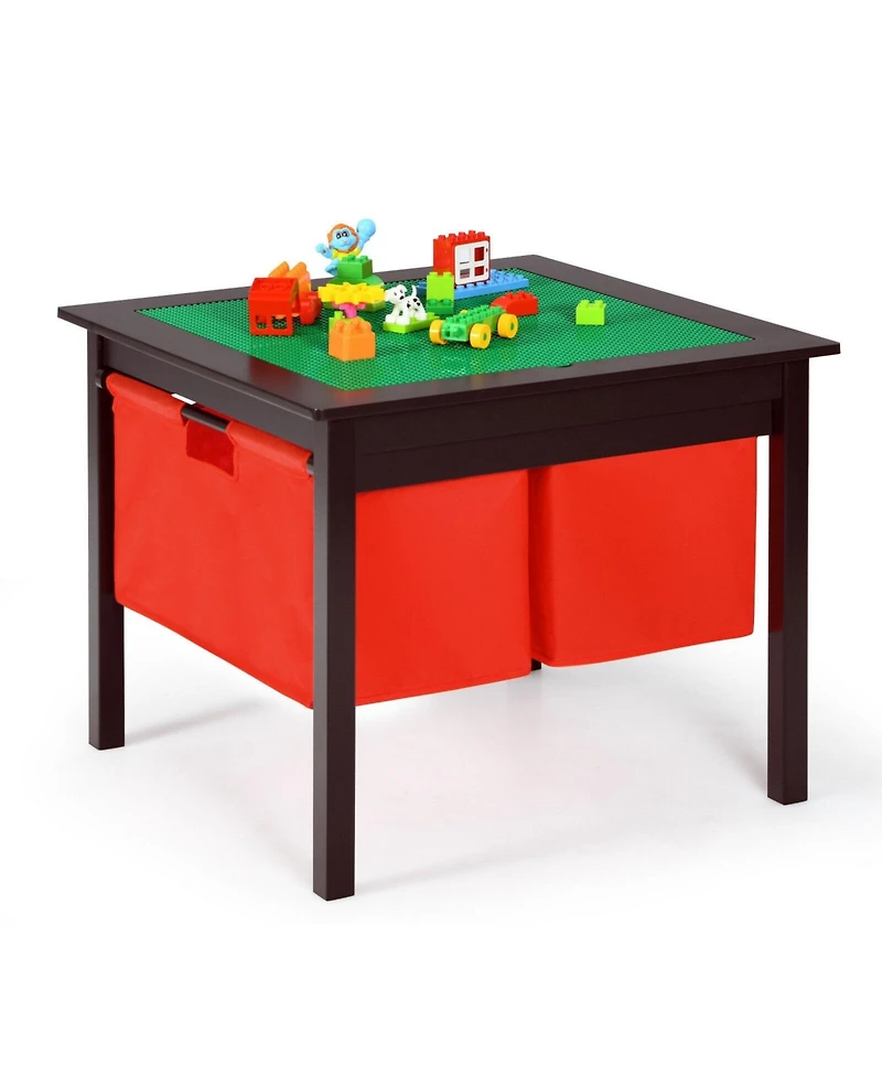 Slickblue 2-in-1 Kids Double-sided Activity Building Block Table with Drawers