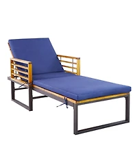 Slickblue Adjustable Cushioned Patio Chaise Lounge Chair with 4-Level Backrest-Navy