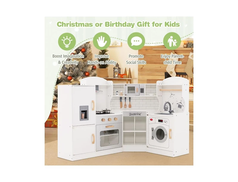 Corner Kids Play Kitchen with Washing Machine & Ice Maker Perfect Gift for Creative Play
