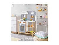 Slickblue Wooden Toddler Pretend Kitchen Set with Cookware Accessories for Boys and Girls-Grey