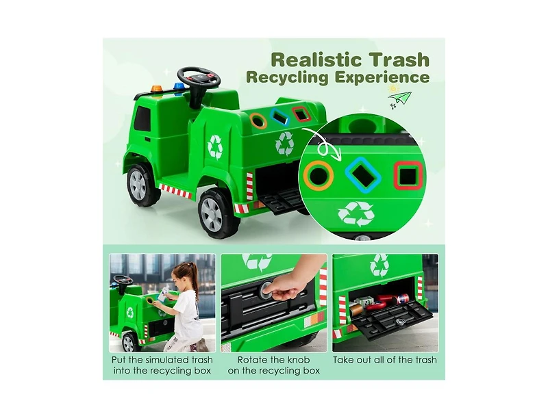 Slickblue 12V Kids Ride-on Garbage Truck with Warning Lights and 6 Recycling Accessories