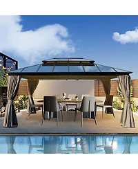 Mondawe 12x16ft Permanent Aluminum Outdoor Canopy Gazebo, Double Roof Uv Protection, Bug Netting, Lifetime Rustproof