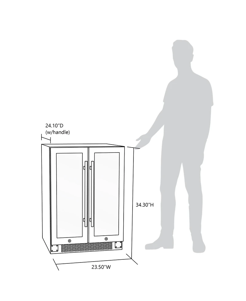 Newair 24 Inch Premium Built-in Dual Zone 20 Bottle and 60 Can French Door Wine and Beverage Fridge in Stainless Steel with SplitShelf and Beech Wood