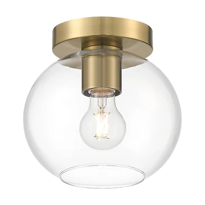 Possini Euro Design Kavin Modern Ceiling Light Semi Flush-Mount Fixture 8 3/4" Brass Clear Glass for Bedroom Kitchen Living Room