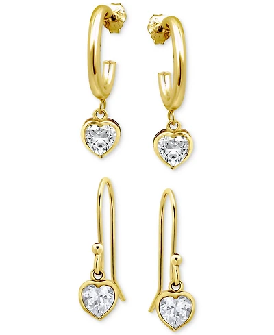 Giani Bernini 2-Pc. Set Cubic Zirconia Heart Dangle Hoop & Drop Earrings, Created for Macy's