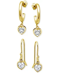 Giani Bernini 2-Pc. Set Cubic Zirconia Heart Dangle Hoop & Drop Earrings, Created for Macy's