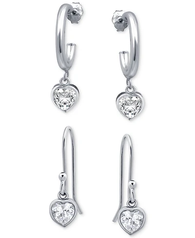 Giani Bernini 2-Pc. Set Cubic Zirconia Heart Dangle Hoop & Drop Earrings, Created for Macy's