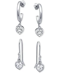 Giani Bernini 2-Pc. Set Cubic Zirconia Heart Dangle Hoop & Drop Earrings, Created for Macy's