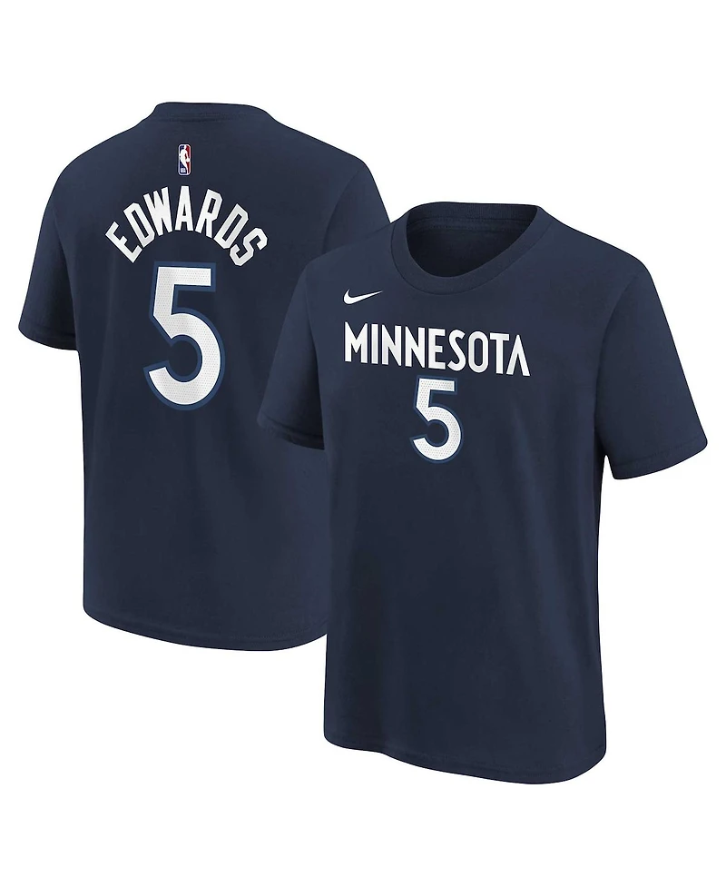 Nike Big Boys and Girls Anthony Edwards Navy Minnesota Timberwolves Icon Name Number T-Shirt