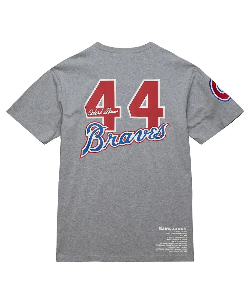 Mitchell & Ness Men's Hank Aaron Heather Gray Atlanta Braves Cooperstown Collection Legends T-Shirt