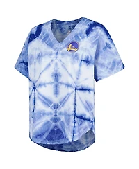 G-iii 4Her by Carl Banks Women's Royal State Warriors Tournament Raglan Oversized Tie-Dye V-Neck T-Shirt