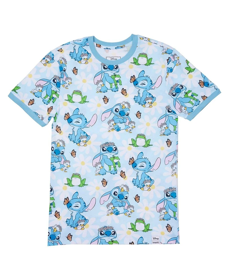 Loungefly Men's and Women's Light Lilo Stitch Springtime Daisy Allover Print T-Shirt
