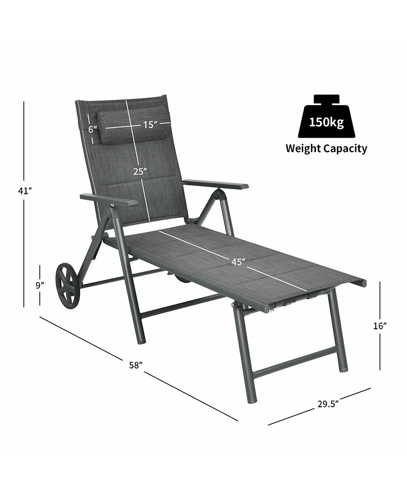 Slickblue Patio Reclining Chaise Lounge with Adjust Neck Pillow