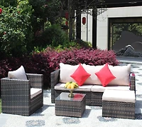 Simplie Fun Outdoor patio Furniture sets 3 piece Conversation set wicker Rattan Sectional Sofa With Seat Cushions(Beige Cushion)