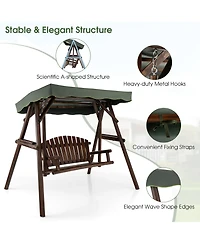 Costway 2 Person Wooden Garden Swing Bench Chair w/ Adjustable Canopy for Garden Porch