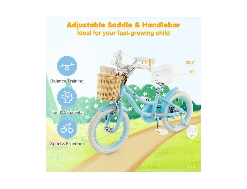 Slickblue 14-Inch Kids Bike Adjustable with Training Wheels for 3-5 Years Old