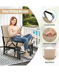 2PCS Patio Rocking Chair with Cushion Heavy-Duty Metal Frame Smooth Glider Outdoor