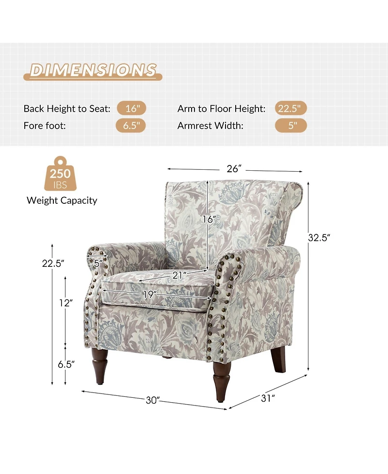 Avelina Wooden Armchair with Nailhead Trim