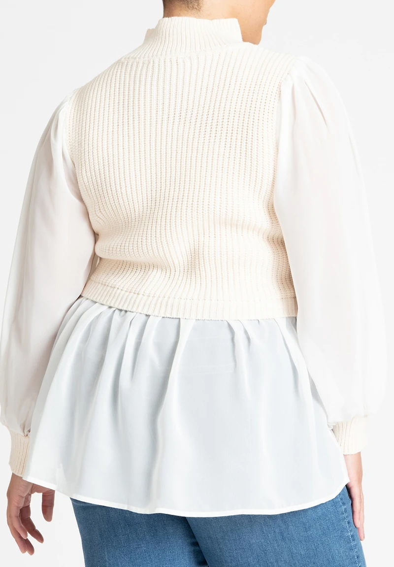 Eloquii Women's Plus Twofer Sweater With Chiffon