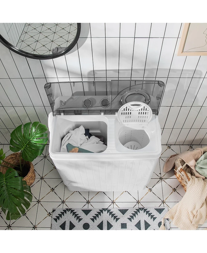 26lbs Portable Semi-automatic Twin Tub Washing Machine with Drain Pump