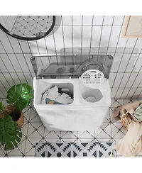 26lbs Portable Semi-automatic Twin Tub Washing Machine with Drain Pump