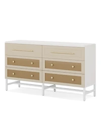 Tribesigns 6 Drawer Dresser, Modern Rattan Dresser for Bedroom, 55 inch Long Double Dresser Wood Storage Organizer Chest of Drawers