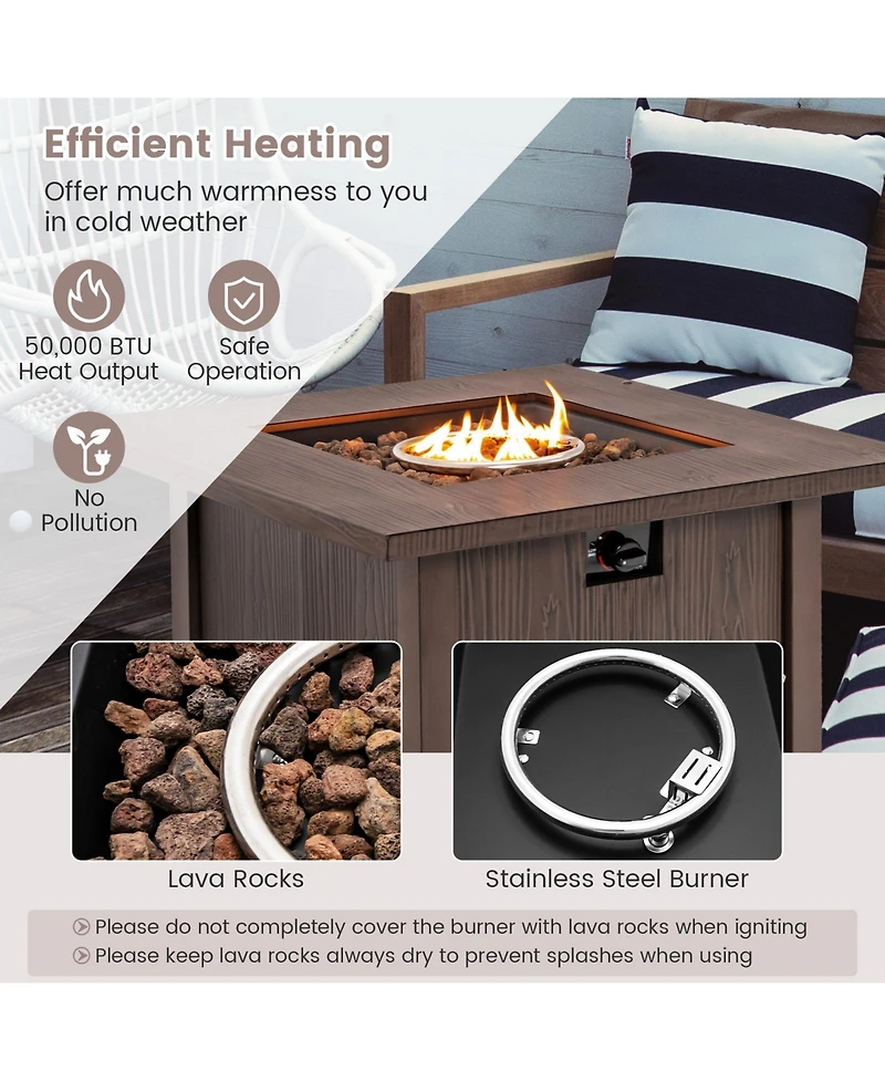 32'' Patio Square Fire Pit Table 50,000 Btu Propane Gas Table